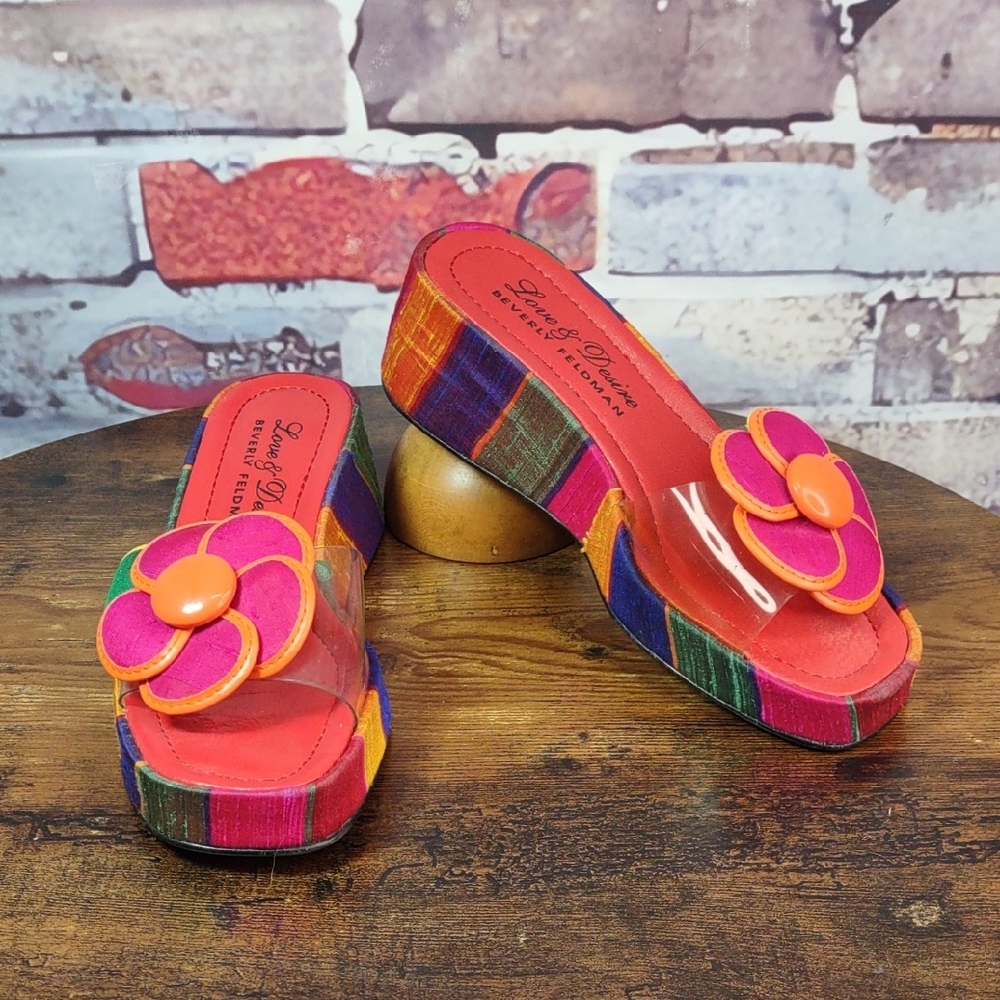 Beverly Feldman "Love & Desire" Silk Wrapped Wedge Slide Sandals